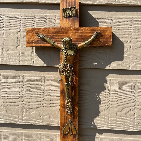Wooden Crucifix with Brass Jesus Figure